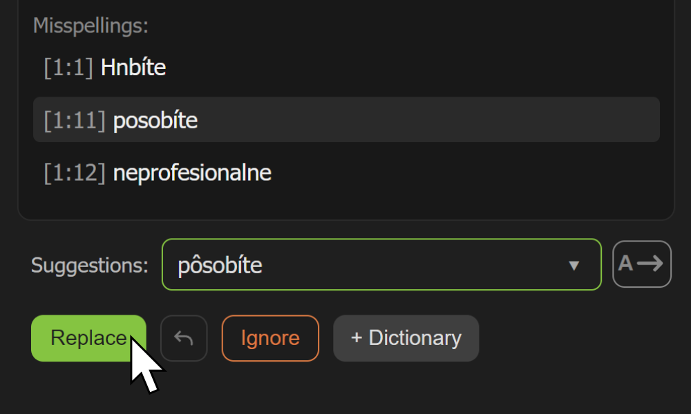 Anglická snímka obrazovky doplnku AE Spell Checker v Adobe After Effects.